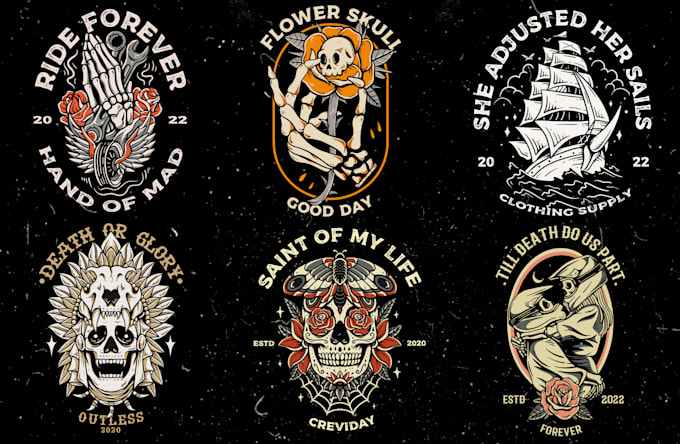 Top 10! I will illustration vintage retro tshirt skull, logo design