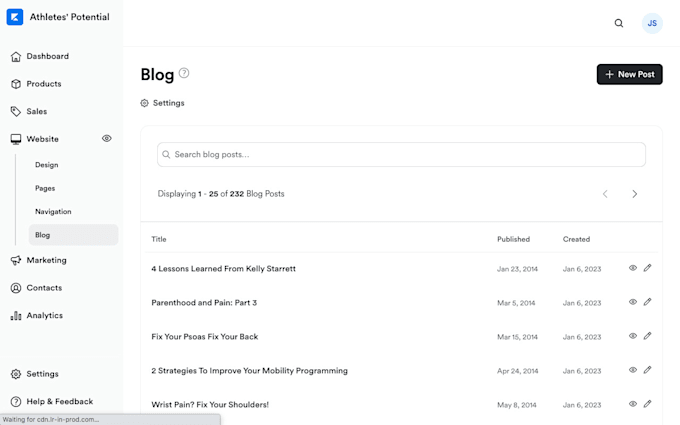 migrate wp blog posts, events, client stories to kajabi