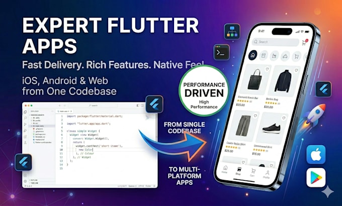 develop a flutter mobile application for ios and android