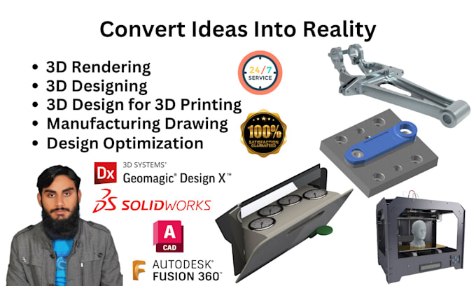 Design 3d cad models for 3d printing, 2d technical drawings