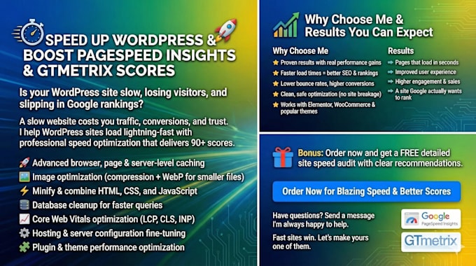 speed up wordpress and boost pagespeed insights and gtmetrix scores