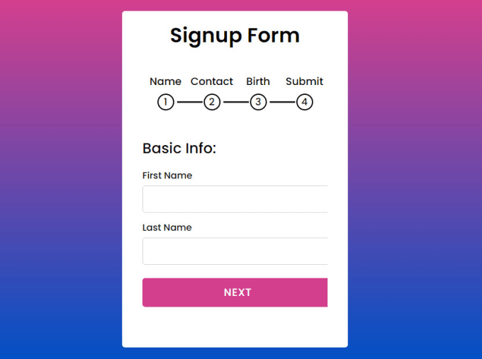 Create a multi step html css and javascript form by Unoseba | Fiverr