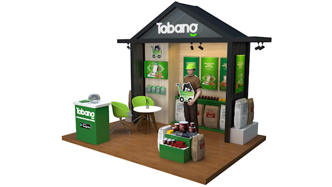 design a 3d exhibition booth, trade show stand, or kiosk