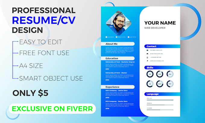 Best unretractable cv resume creator design by Komol9071 | Fiverr