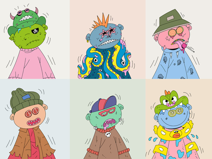 do unique doodle nft art cute cartoon character