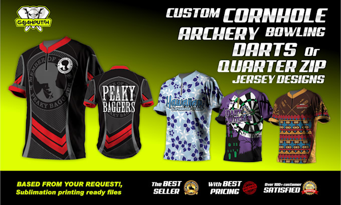 custom cornhole archery darts bowling quarter zip jersey designs