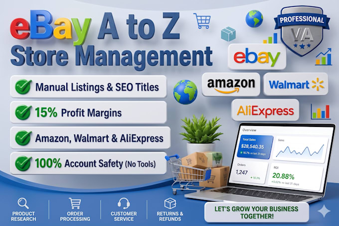 do ebay a to z store management and manual product listing for guaranteed sales