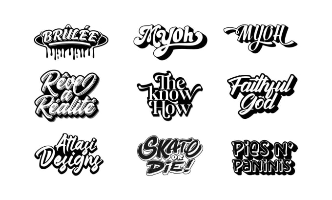 Diseño tipografía letras a mano estilo caligrafía firma logotipo