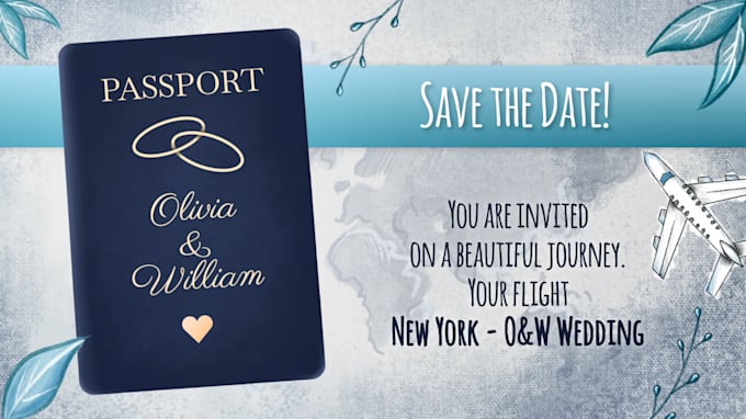 create destination wedding announcement video with passport style