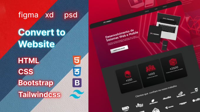 Convert figma, psd, to html, css, javascript, tailwind, bootstrap by ...