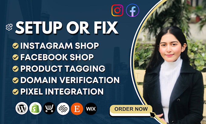 set up or fix instagram shop, facebook shop and integrate with ecommerce store