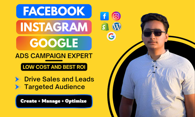 run facebook and google ads design graphics build websites and market brand