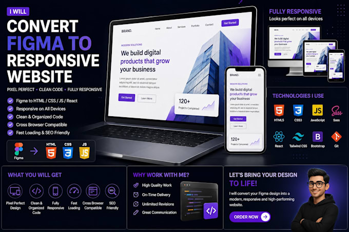 convert figma to react tailwind CSS responsive website
