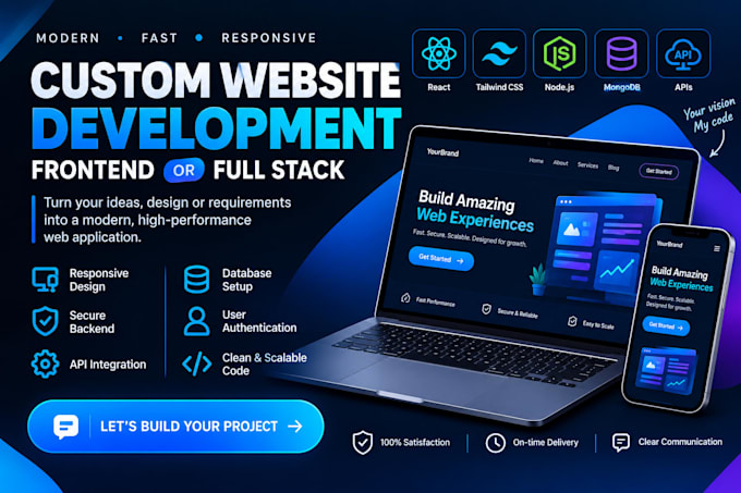 do custom website development as front end or full stack web developer