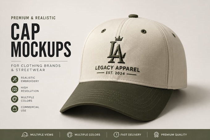 create realistic embroidery cap mockups for clothing brands
