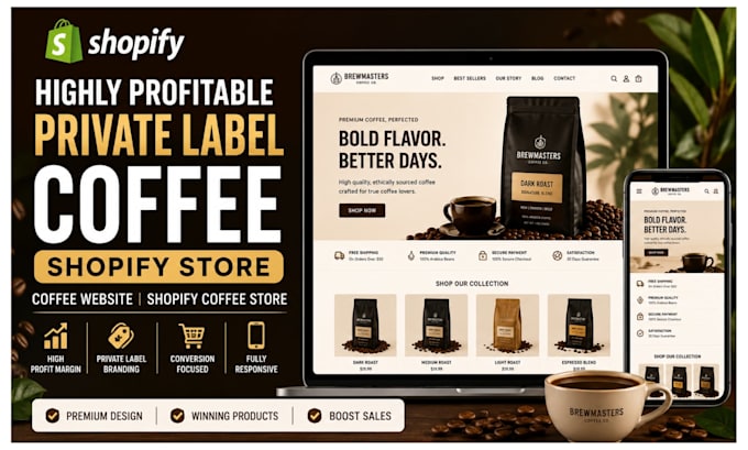 design private label coffee branded shopify store coffee website coffee store