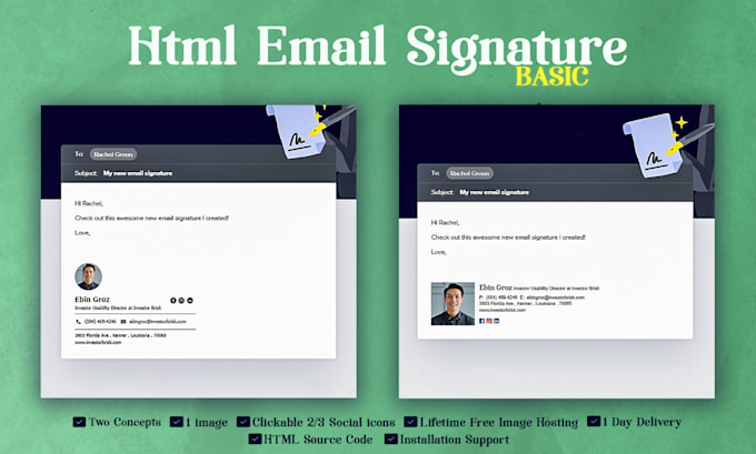 Create business professional clickable html email signature by Abir ...