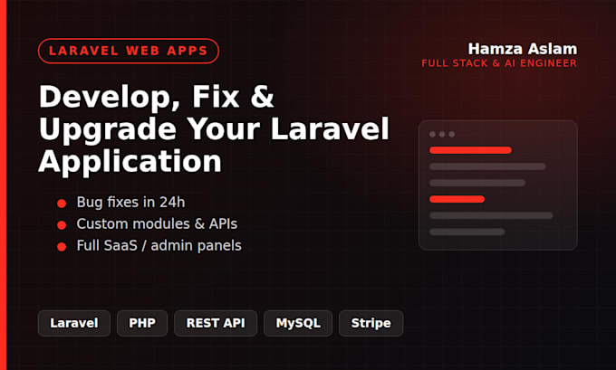 develop, fix or upgrade your laravel web application