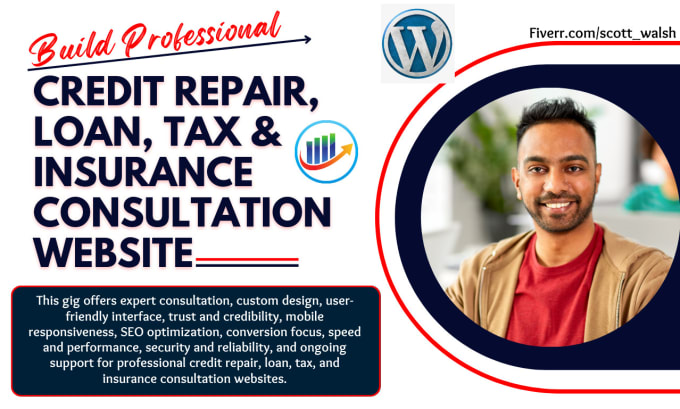 I will credit repair website, lead generation landing page, loan, tax, and consultation
