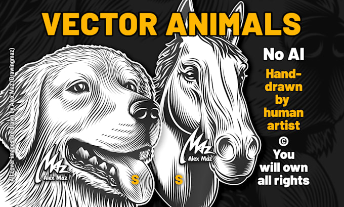 design vector animal retro logo mascot, linocut pet portrait