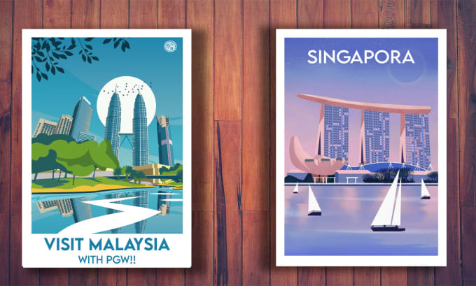 create retro, vintage travel poster for any place in the world and illustration