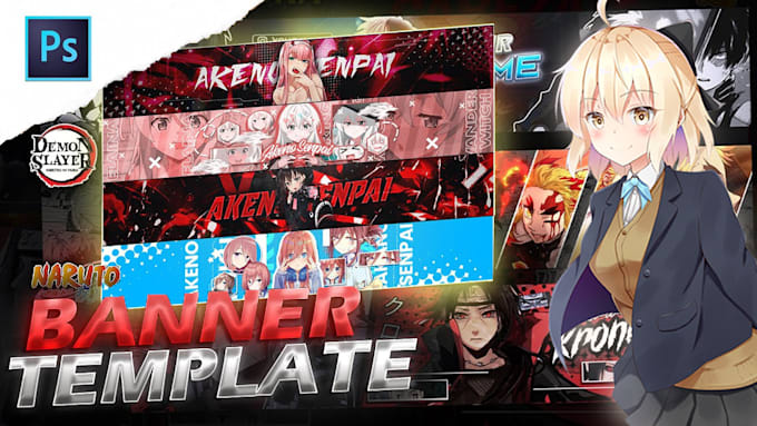 make a custom anime youtube thumbnail and banner