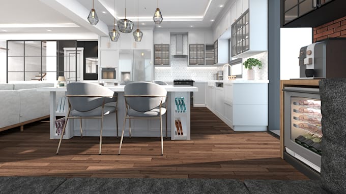create 3d renderings, kitchen renderings,3d interior for your house