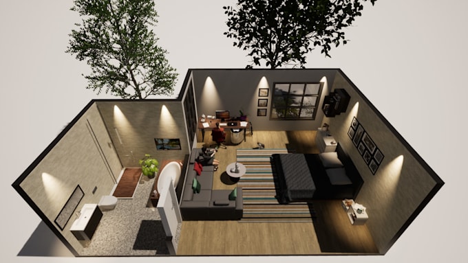 design 3d floor plan render, model in interior architecture