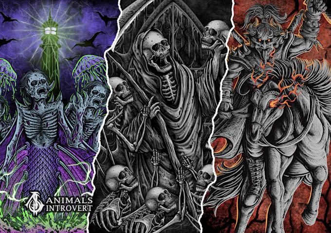draw detailed horror dark art and death metal illustration