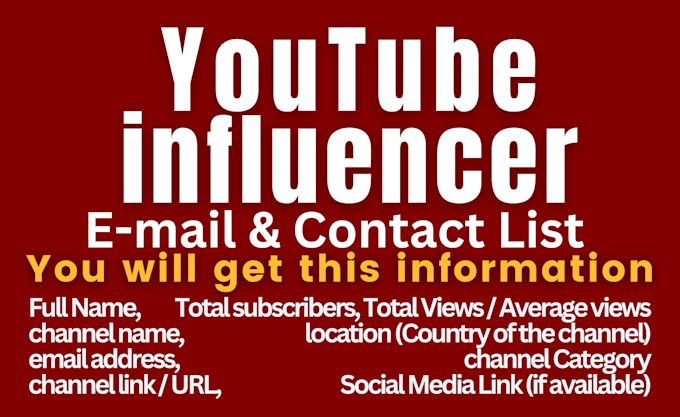 provide youtube influencer email and contact list