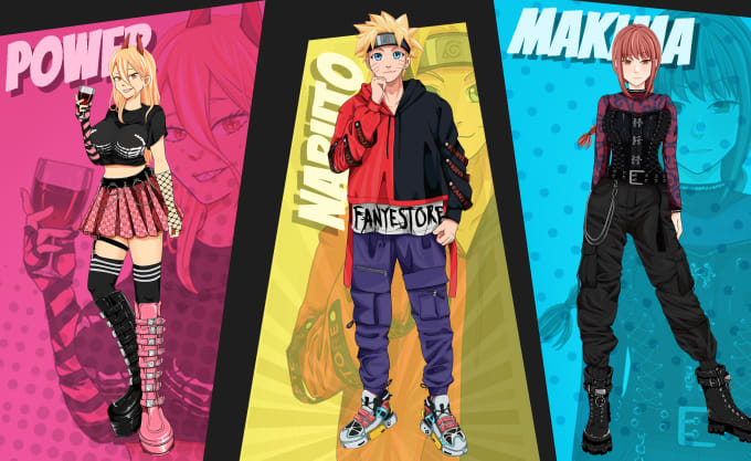 draw anime art character design streetwear, oc and fan art, drip hypebeast  style