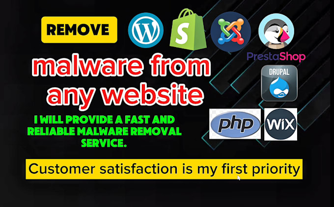 remove malware, shopify, wordpress, wix, prestashop, any website