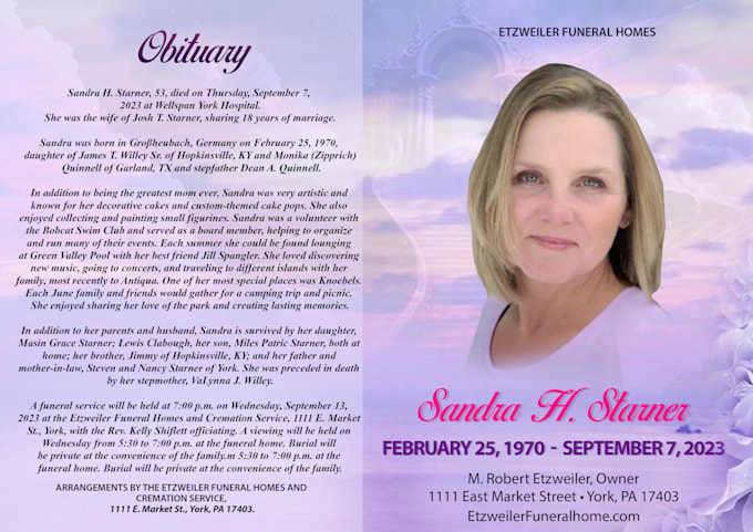 design funeral, obituary, memorial and flyer