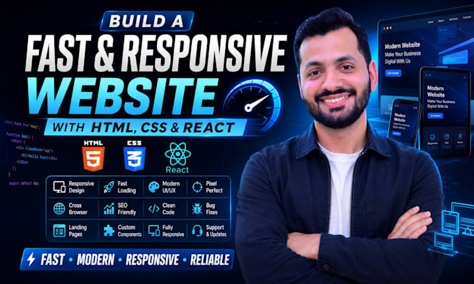build a fast responsive website with HTML CSS and react