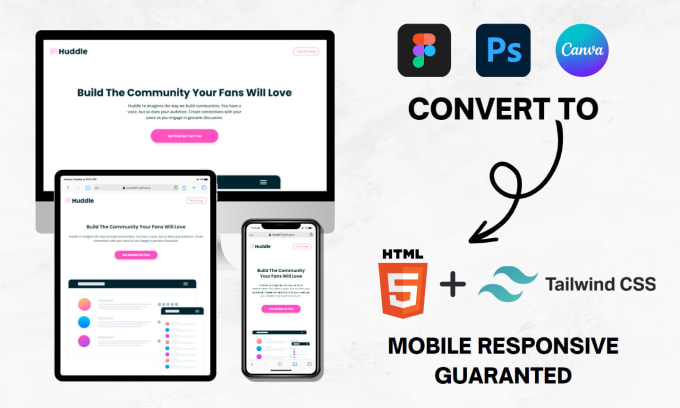 Convert figma, psd, canva design to html using tailwind css by ...