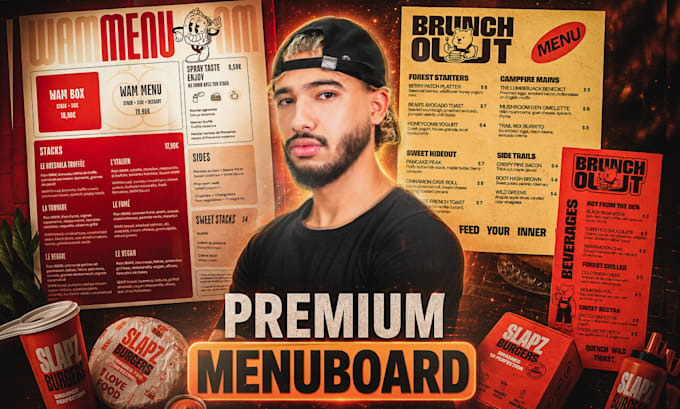 design a premium restaurant menu and digital menu board