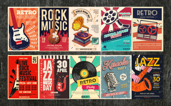 Design retro music festival, party or event poster or flyer by ...