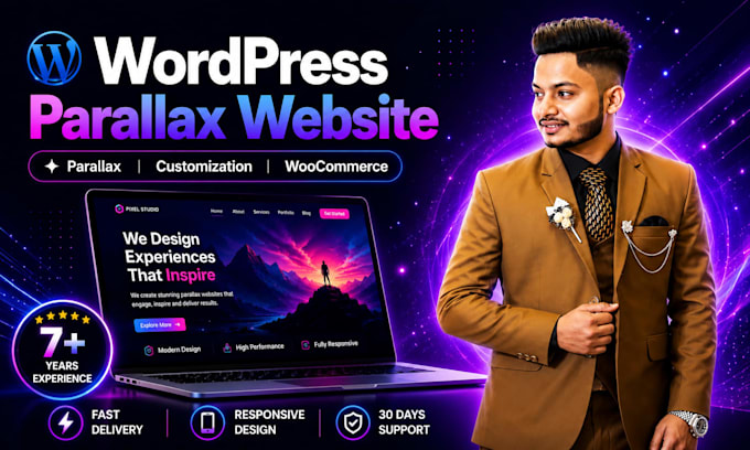 create wordpress website, parallax website and customize wordpress theme