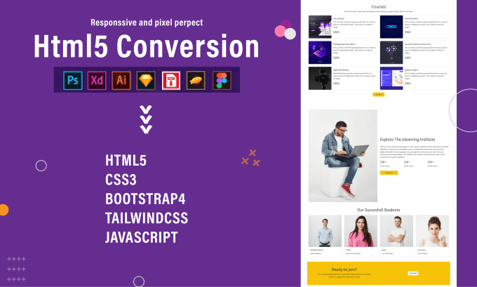 Do professional html, css, js, bootstrap conversion by Developer_mahdi ...