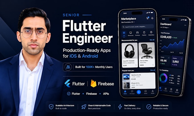 develop flutter app UI and backend for ios and android