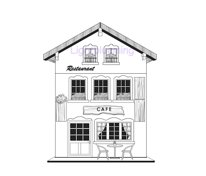 draw black and white illustration of a house or any bulding