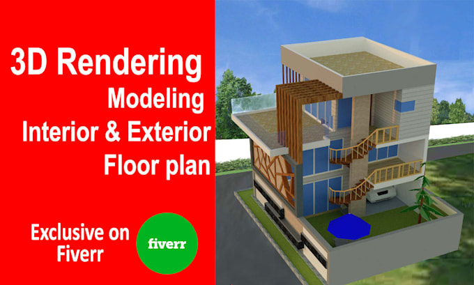 create a sketchup model and create architectural render for interior, exterior