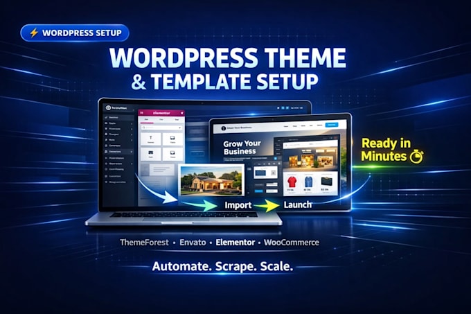install themeforest wordpress theme, envato elements template kit, import demo