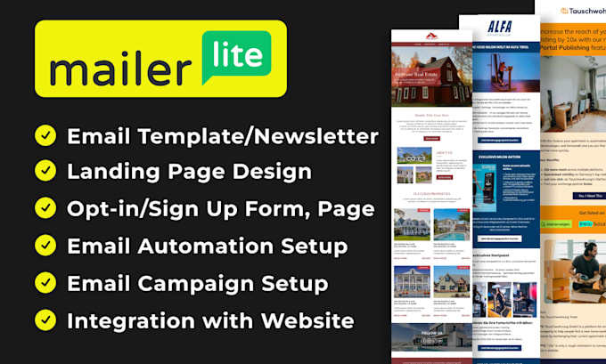 do mailerlite email marketing, design email newsletter, landing page, automation