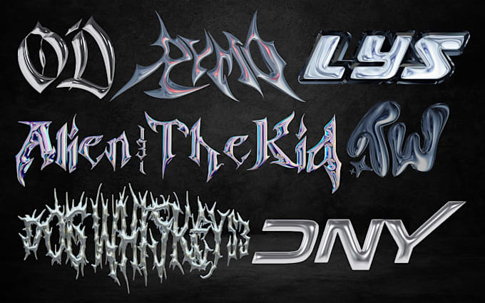 create grunge, y2k, chrome logo for your brand