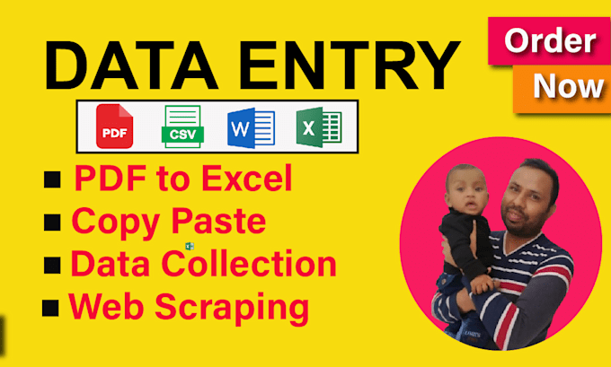 do data entry, PDF to excel, word, google sheet, CSV, excel data cleaning