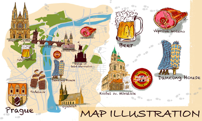 draw a custom digital map illustration of city or fictional  place