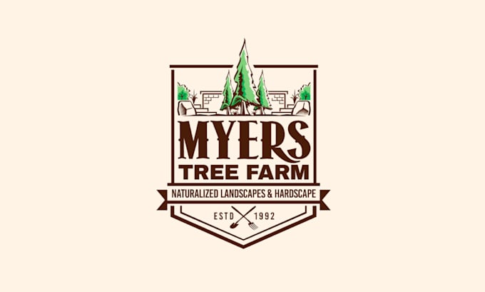 do landscape lawn care tree nature grass trimming logo design with full branding
