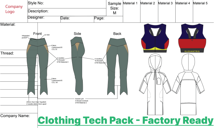 Technical flat sketch and tech pack design for any type of Women Clothing