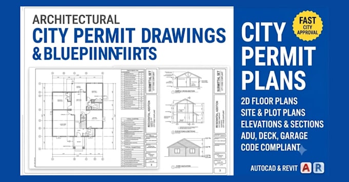 city permit blueprints architect, 2d floor plan, house, patio, adu, garage, deck